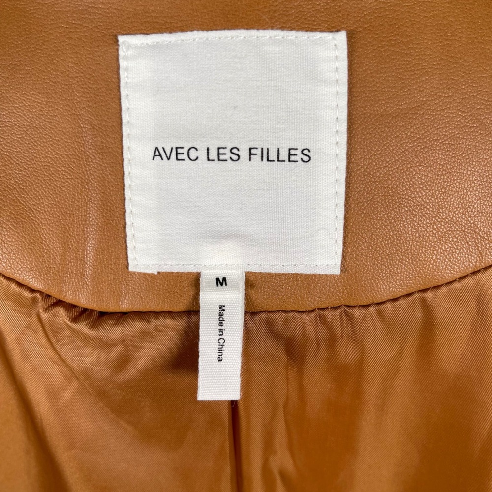 Avec Les Filles Faux Leather Camel‎ Trench Coat Jacket Medium - Picture 11 of 14